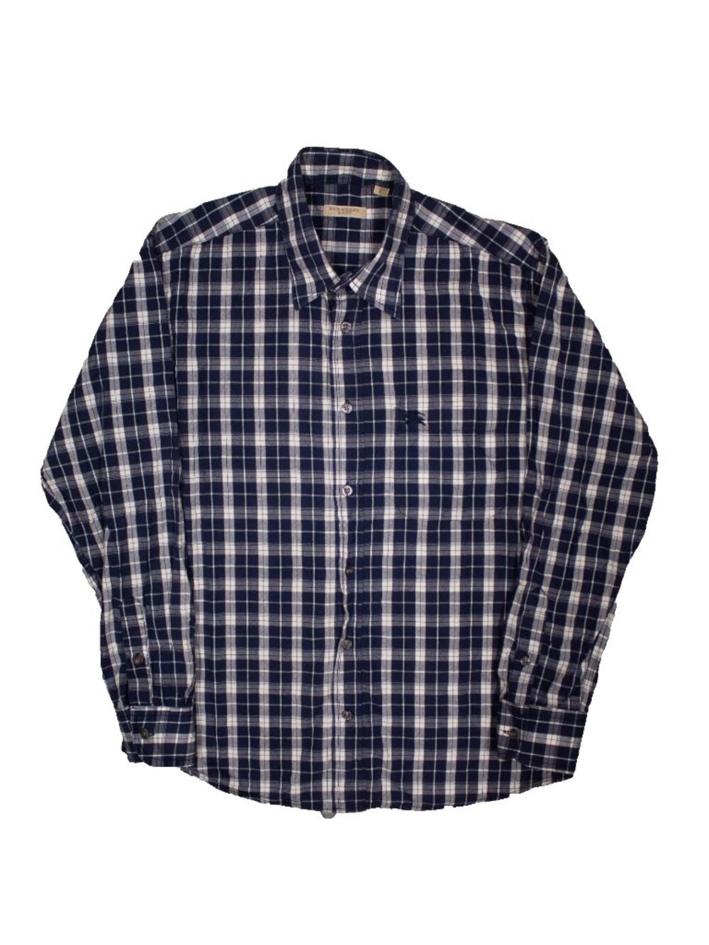Burberry Dress Shirt Long Sleeve Blue Check Cotton Slim Fit Large